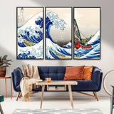 19450-MGV-CV-36X24-Great Wave Adventure Wall Art – Japanese Style Ocean Canvas Print, Fantasy Sailing Decor for Living Room, Bedroom or Office
