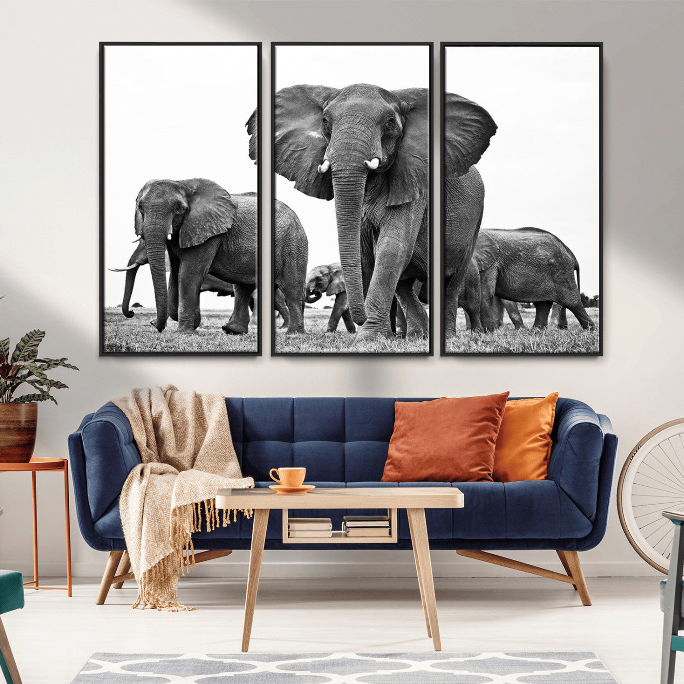 91685-MGV-CV-36X24-Elephant Herd Wall Art – Black and White Safari Canvas Print, African Wildlife Photography Decor for Living Room, Office or