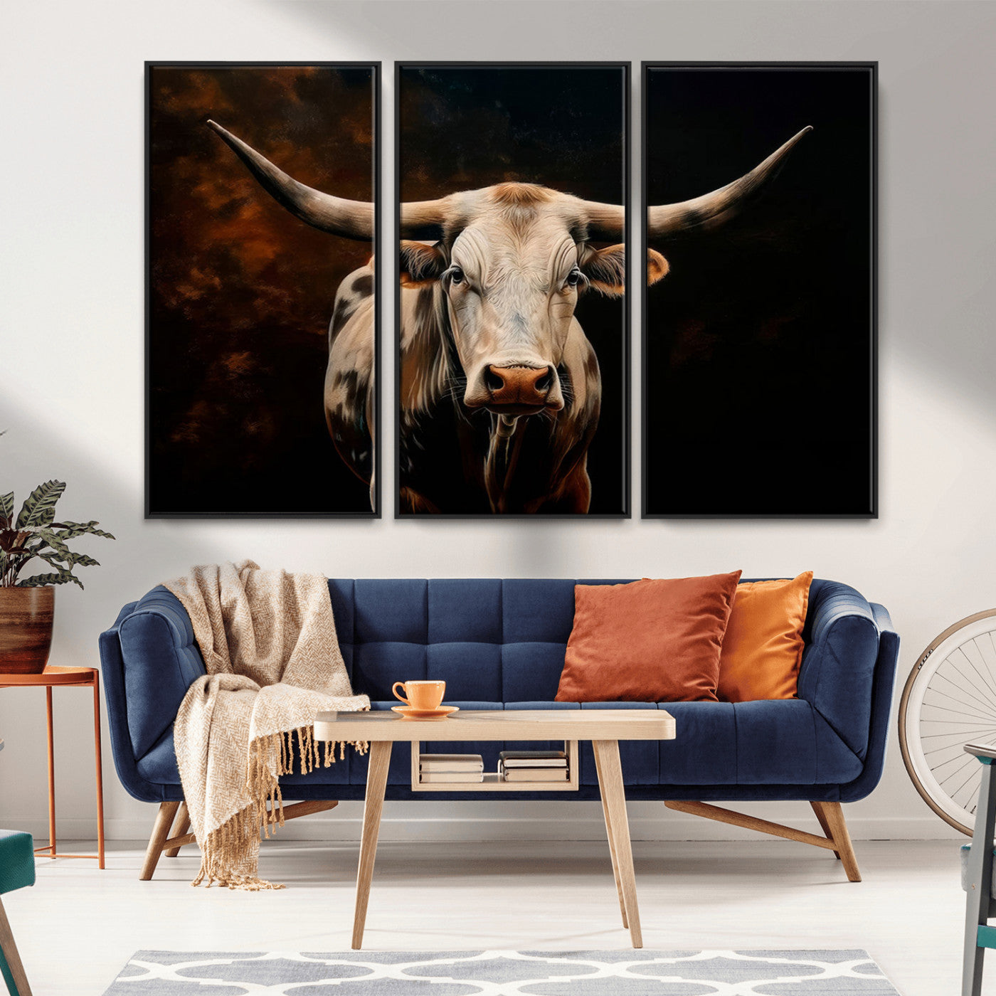 70522-MGV-CV-36X24-Longhorn Bull Wall Art – Striking Canvas Print of Majestic Bull, Premium Animal Decor for Home, Office, Man Cave, or Living Room