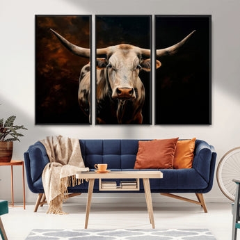 70522-MGV-CV-36X24-Longhorn Bull Wall Art – Striking Canvas Print of Majestic Bull, Premium Animal Decor for Home, Office, Man Cave, or Living Room