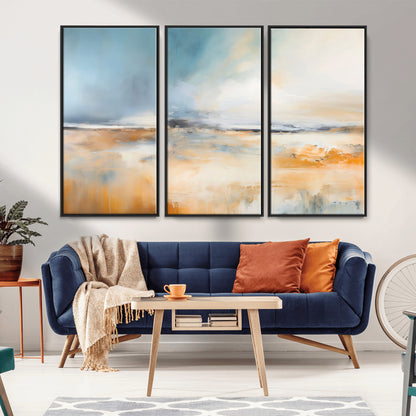 92764-MGV-CV-36X24-Abstract Landscape Wall Art – Modern Blue and Orange Canvas Print, Large Minimalist Painting for Living Room, Bedroom, Office or