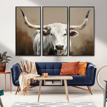 61423-MGV-CV-36X24-Longhorn Bull Wall Art – Rustic Western Texas Steer Canvas Print, Cowboy Farmhouse Decor for Living Room, Bedroom, Office or Ranch