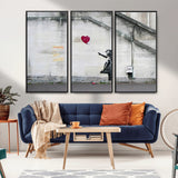 50559-MGV-CV-36X24-Banksy Girl with Balloon Wall Art – Famous Street Graffiti Canvas Print, Modern Urban Artwork for Living Room, Bedroom or Office