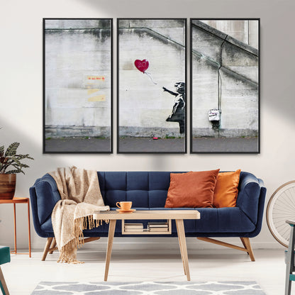 50559-MGV-CV-36X24-Banksy Girl with Balloon Wall Art – Famous Street Graffiti Canvas Print, Modern Urban Artwork for Living Room, Bedroom or Office