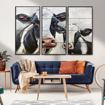 28934-MGV-CV-36X24-Farmhouse Cow Wall Art – Rustic Black and White Dairy Cattle Canvas Print, Country Barn Animal Painting for Kitchen, Living Room