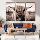 55903-MGV-CV-36X24-Highland Cow Wall Art – Rustic Sepia Scottish Highland Bull Canvas Print, Farmhouse Country Animal Decor for Living Room, Bedroom