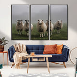 87339-MGV-FC-48X32-3P_Black-Sheep Wall Art – Rustic Farmhouse Canvas Print Flock Standing Misty Field Countryside Photography, Country Animal Decor for Living