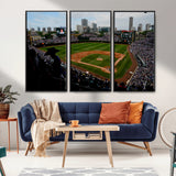 34859-MGV-FC-48X32-3P_Black-Wrigley Field Wall Art Canvas Print, Framed Chicago Cubs Stadium Art Picture Print, Wrigley Stadium Field Perfect Sport Room Decor