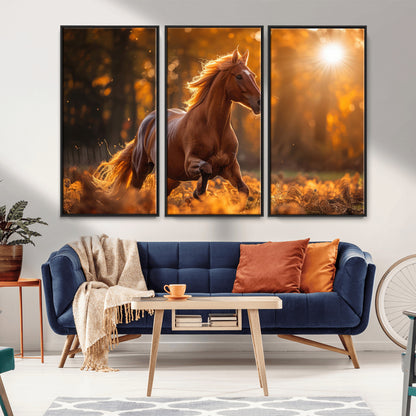 92144-MGV-FC-48X32-3P_Black-Sunset Horse Wall Art Canvas Print, Framed Horse Barn Art Picture Print, Majestic Horse Perfect Rustic Farmhouse Decor Artwork