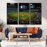 25148-MGV-FC-48X32-3P_Black-Baseball Stadium Wall Art – Canvas Print Night Game Packed Crowd Bright Lights Sports Photography, Dynamic Decor for Game Room,