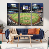 87666-MGV-FC-48X32-3P_Black-City Field Stadium Wall Art Canvas Print, Framed New York Stadium Art Picture Print, Citi Field Stadium Perfect Sport Room Decor