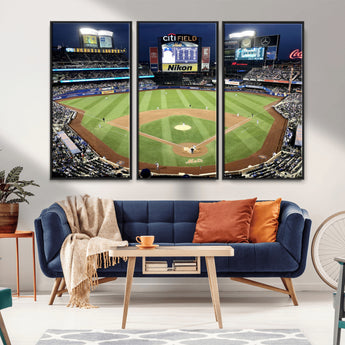 87666-MGV-FC-48X32-3P_Black-City Field Stadium Wall Art Canvas Print, Framed New York Stadium Art Picture Print, Citi Field Stadium Perfect Sport Room Decor