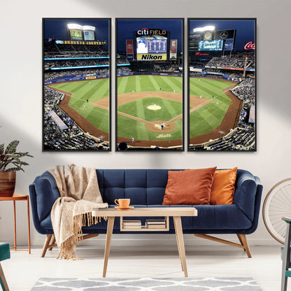 87666-MGV-FC-48X32-3P_Black-City Field Stadium Wall Art Canvas Print, Framed New York Stadium Art Picture Print, Citi Field Stadium Perfect Sport Room Decor