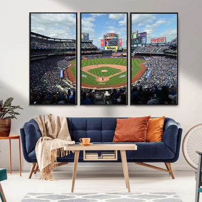 22910-MGV-FC-48X32-3P_Black-City Field Stadium Wall Art Canvas Print, Framed New York Stadium Art Picture Print, City Field Perfect Sport Room Decor Artwork