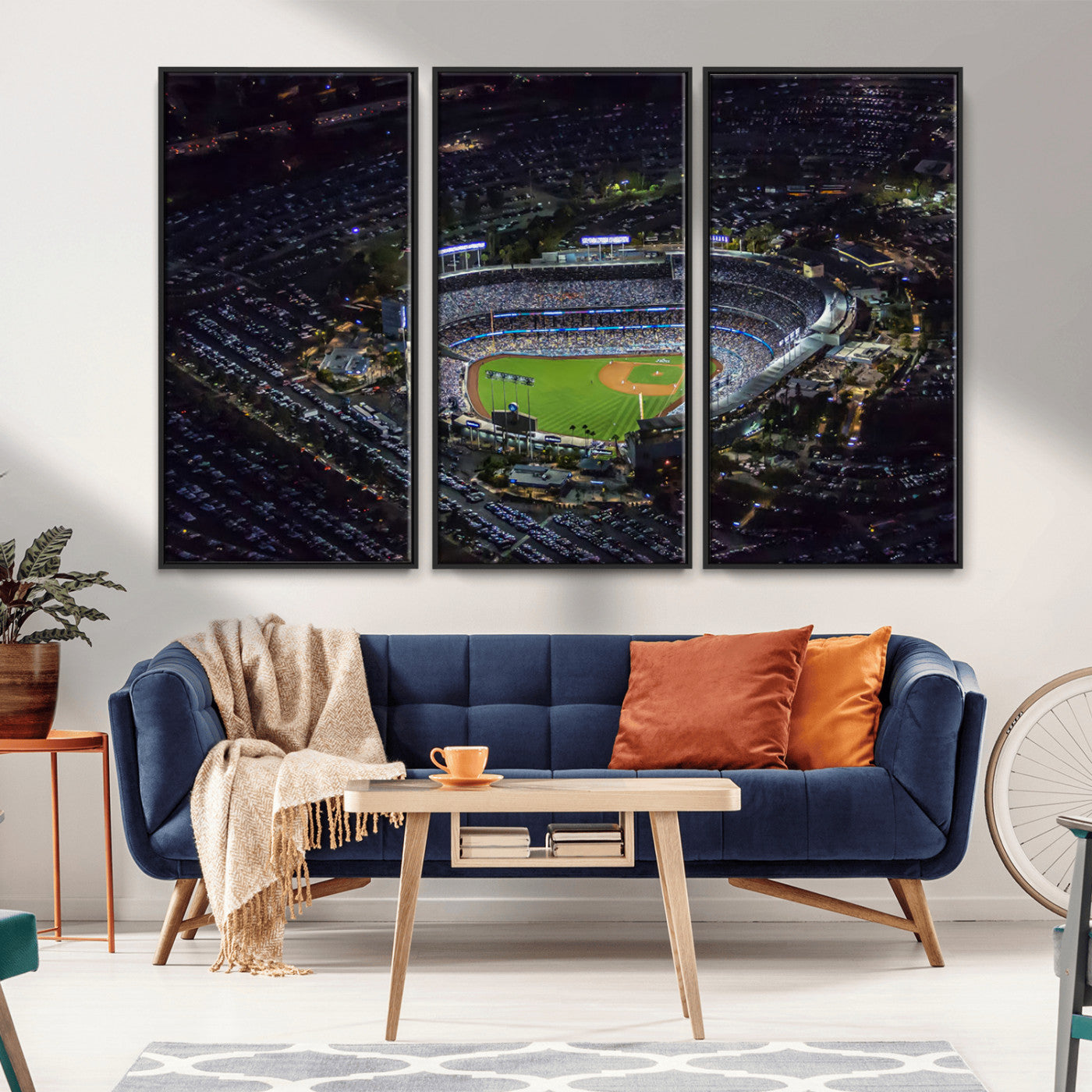 16515-MGV-FC-48X32-3P_Black-Dodgers Stadium Wall Art Canvas Print, Framed Baseball Stadium Art Picture Print, Dodgers Field Perfect Sport Room Decor Artwork