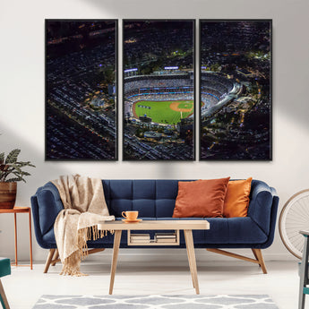 16515-MGV-FC-48X32-3P_Black-Dodgers Stadium Wall Art Canvas Print, Framed Baseball Stadium Art Picture Print, Dodgers Field Perfect Sport Room Decor Artwork