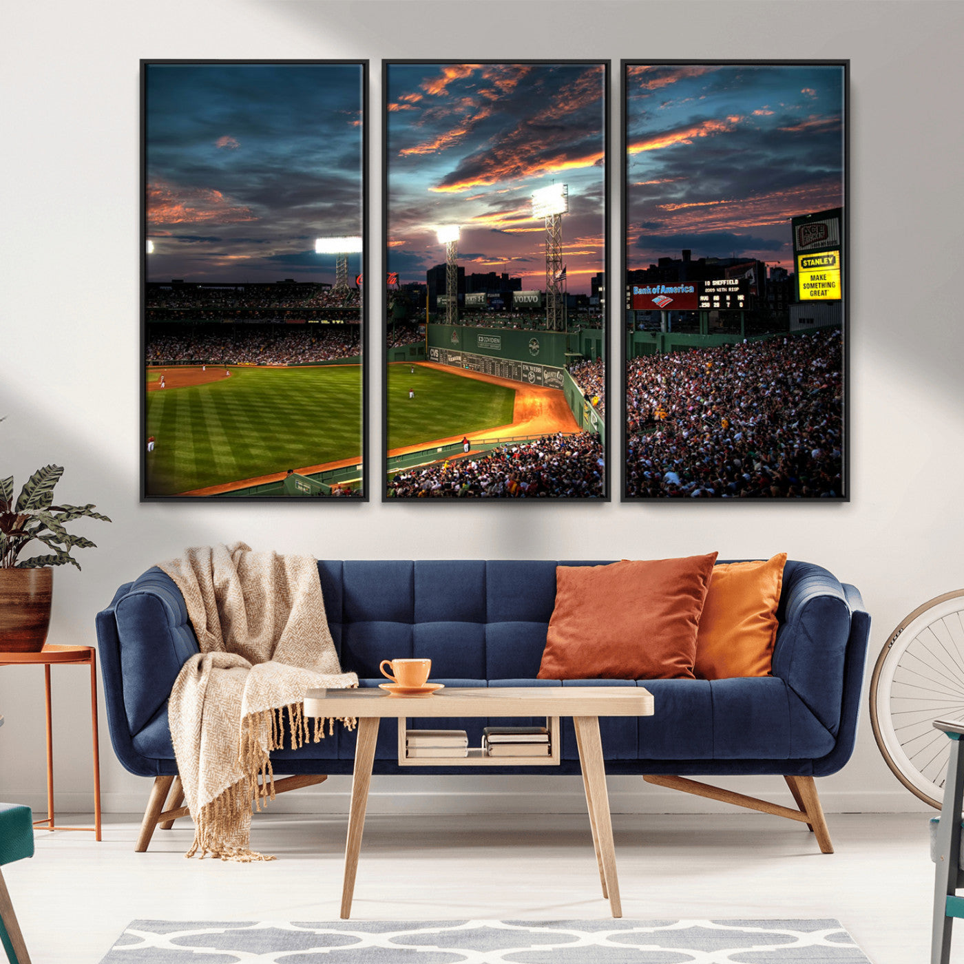 66781-MGV-FC-48X32-3P_Black-Baseball Stadium Wall Art – Canvas Print Evening Game Field Packed Crowd Sunset Sky Sports Photography, Dynamic Decor for Game