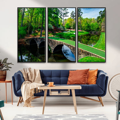 57655-MGV-CV-36X24-Golf Course Wall Art – Canvas Print Scenic Green Fairway Stone Bridge Water Reflection Landscape, Classic Sports Decor for Office,
