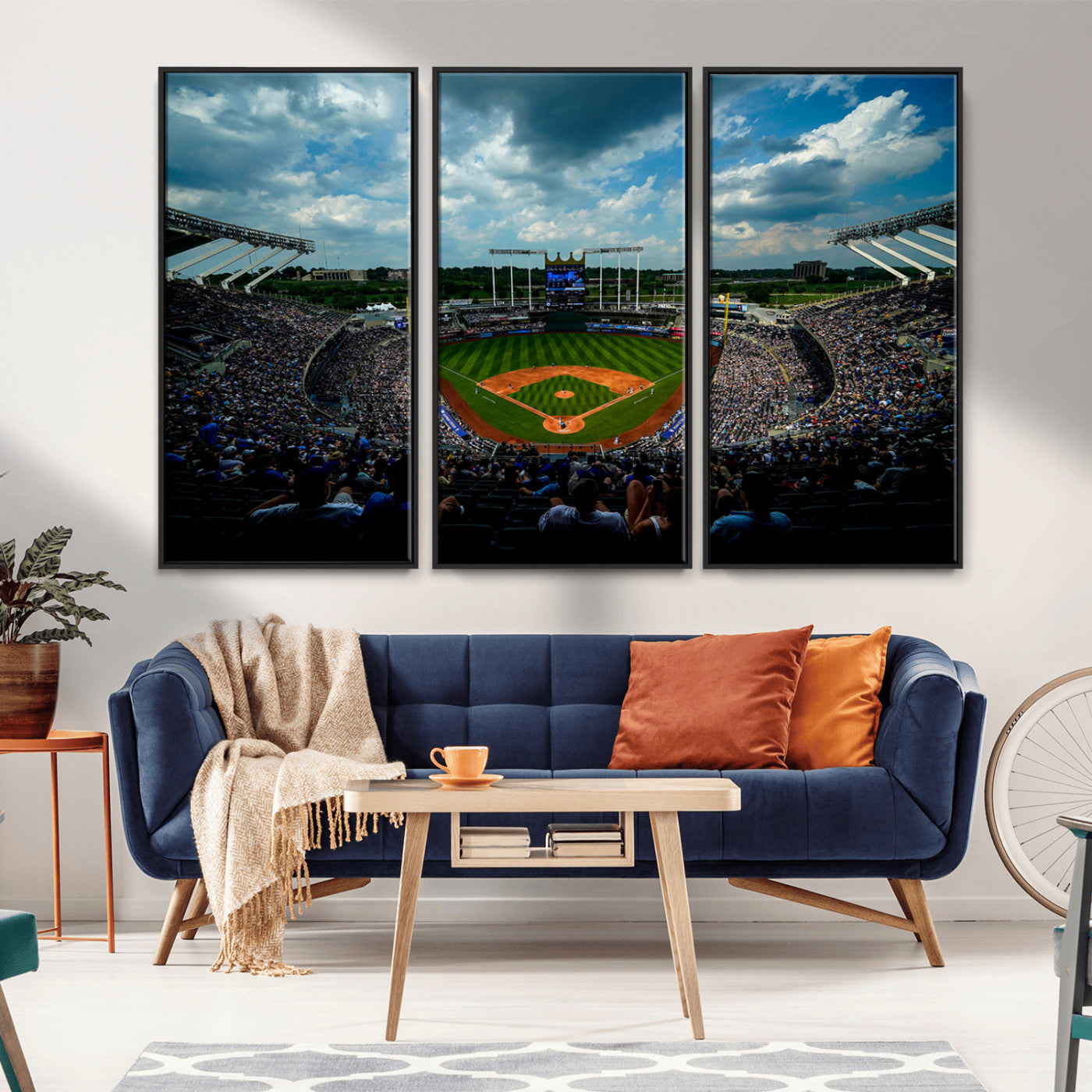 37127-MGV-CV-36X24-Kauffman Stadium Wall Art Canvas Print, Framed Kansas City Royals Field Art Picture Print, Baseball Stadium Perfect Sport Room