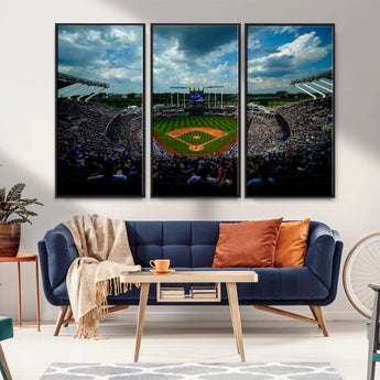 37127-MGV-CV-36X24-Kauffman Stadium Wall Art Canvas Print, Framed Kansas City Royals Field Art Picture Print, Baseball Stadium Perfect Sport Room