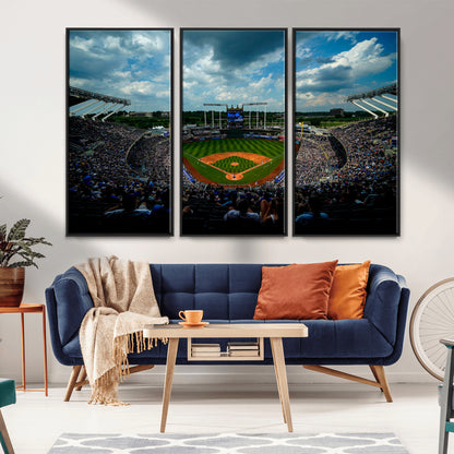 37127-MGV-CV-36X24-Kauffman Stadium Wall Art Canvas Print, Framed Kansas City Royals Field Art Picture Print, Baseball Stadium Perfect Sport Room