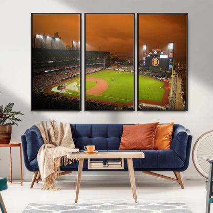31315-MGV-FC-48X32-3P_Black-Oracle Park Stadium Wall Art Canvas Print, Framed California Stadium Art Picture Print, Oracle Park Field Perfect Sport Room Decor