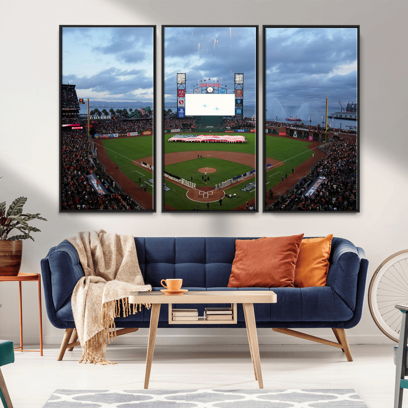 44631-MGV-CV-36X24-Oracle Park Stadium Wall Art Canvas Print, Framed San Francisco Giants Art Picture Print, Giants Stadium Field Perfect Sports Room