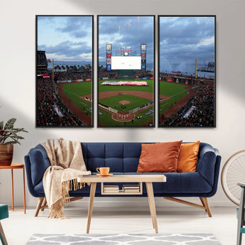 44631-MGV-FC-48X32-3P_Black-Oracle Park Stadium Wall Art Canvas Print, Framed San Francisco Giants Art Picture Print, Giants Stadium Field Perfect Sports Room