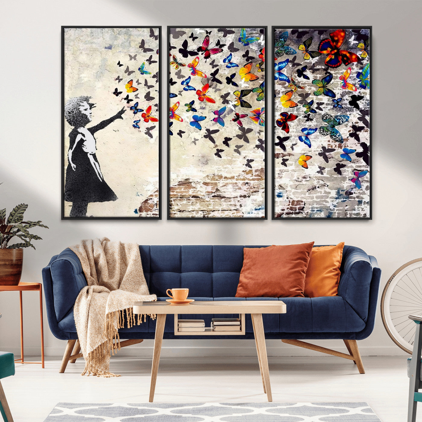97895-MGV-CV-36X24-Girl with Butterflies Wall Art – Colorful Street Art Style Canvas Print, Modern Graffiti-Inspired Butterfly Artwork for Living