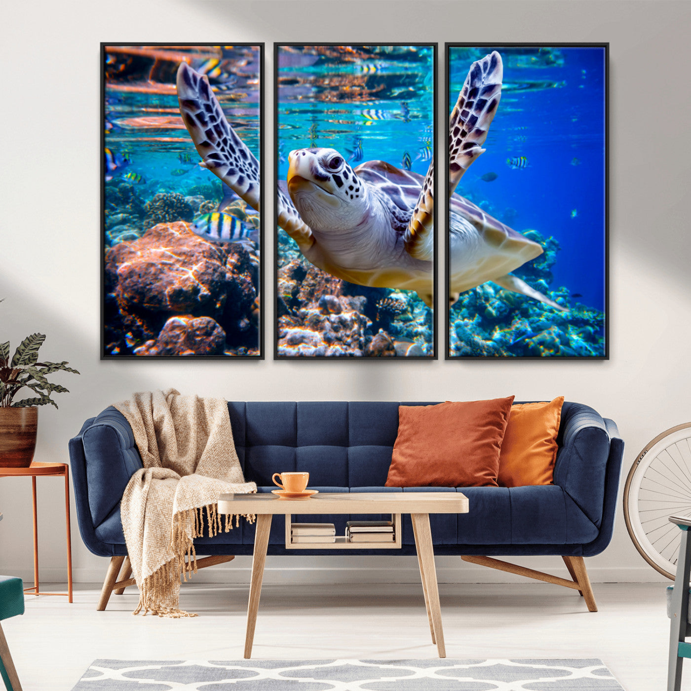 12683-MGV-CV-36X24-Sea Turtle Wall Art – Graceful Ocean Canvas Print with Coral Reef and Tropical Fish, Coastal Marine Life Decor for Beach House,