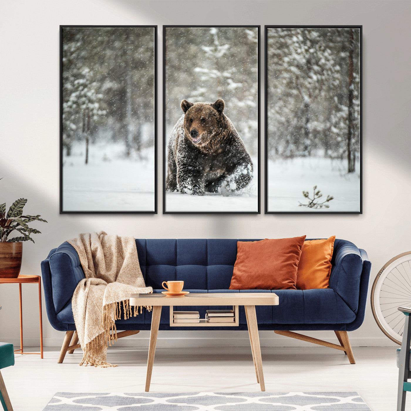 43350-MGV-CV-36X24-Wild Bear in Snow Wall Art – Majestic Wildlife Photography Print, Winter Forest Nature Decor for Cabin, Lodge, Rustic Home,