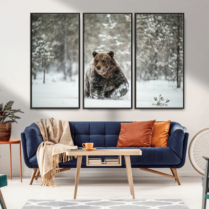 43350-MGV-CV-36X24-Wild Bear in Snow Wall Art – Majestic Wildlife Photography Print, Winter Forest Nature Decor for Cabin, Lodge, Rustic Home,