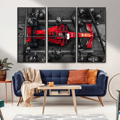 99356-MGV-CV-36X24-Ferrari Pit Stop Wall Art – Formula 1 Racing Car Canvas Print, Red Speed Machine Motorsport Decor for Office, Garage, Man Cave or