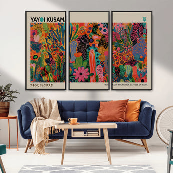40791-MGV-CV-36X24-Kusama Inspired Wall Art – Vibrant Abstract Floral Jungle Canvas Print, Bold Pop Art Botanical Decor for Living Room, Bedroom, or