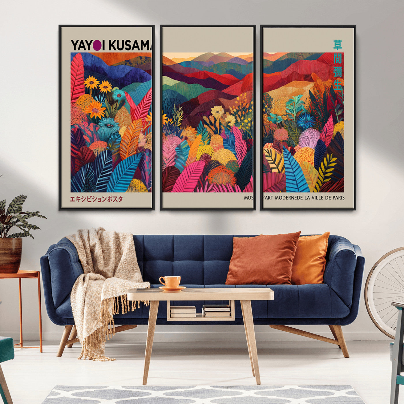 70959-MGV-CV-36X24-Yayoi Kusama Inspired Wall Art – Bold Floral Landscape Canvas Print, Vibrant Modern Abstract Poster for Living Room, Bedroom, or