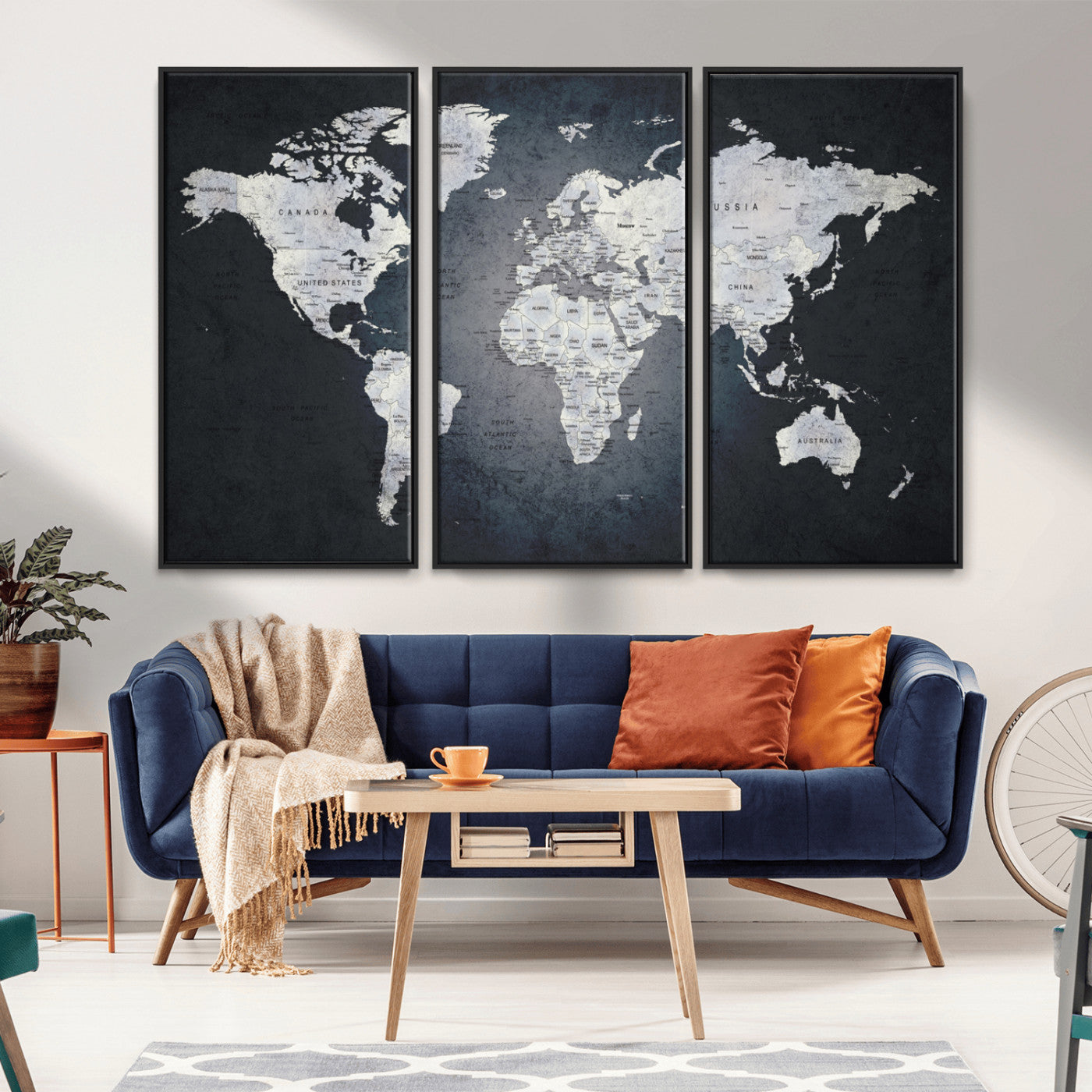 19124-MGV-CV-36X24-Modern World Map Wall Art – Black and White Canvas Print, Minimalist Global Map Decor for Office, Study, Bedroom or Living Room