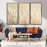 81444-MGV-FC-48X32-3P_Black-Pampas Grass Wall Art Canvas Print, Framed Beige Pampas Grass Art Picture Print, Minimalist Beige Perfect Minimalist Nature Decor