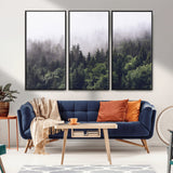 42578900-MGV-FC-48X32-3P_Black-Misty Forest Wall Art – Serene Mountain Pine Tree Canvas Print, Nature Landscape Decor for Bedroom, Living Room, Office or Rustic