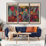 51280-MGV-FC-48X32-3P_Black-Abstract Yayoi Kusama Wall Art Canvas Print, Framed Japanese Wabi Sabi Art Picture Print, Yayoi Kusama Perfect Abstract Modern