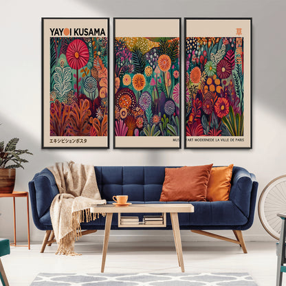 51280-MGV-FC-48X32-3P_Black-Abstract Yayoi Kusama Wall Art Canvas Print, Framed Japanese Wabi Sabi Art Picture Print, Yayoi Kusama Perfect Abstract Modern