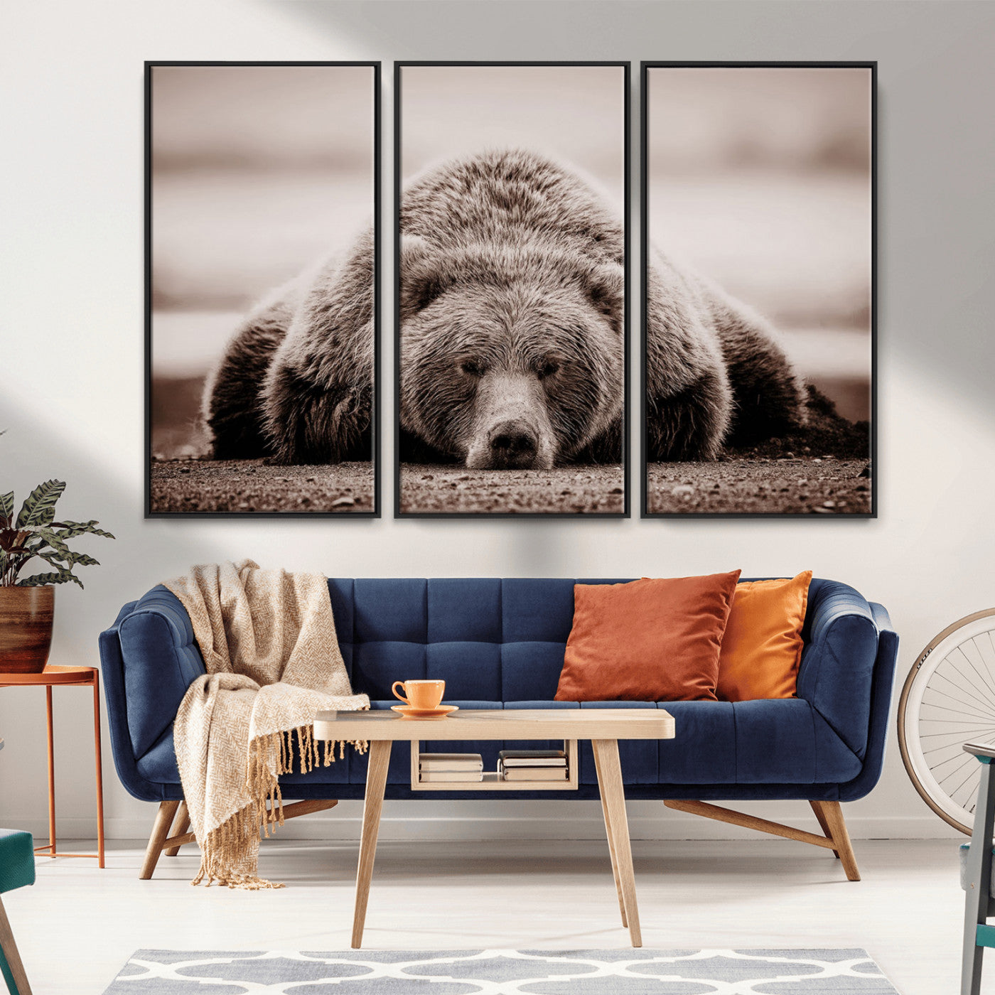 20611-MGV-CV-36X24-Grizzly Bear Wall Art – Majestic Wildlife Sepia Canvas Print, Rustic Nature Animal Artwork for Cabin, Lodge, Living Room, Bedroom,