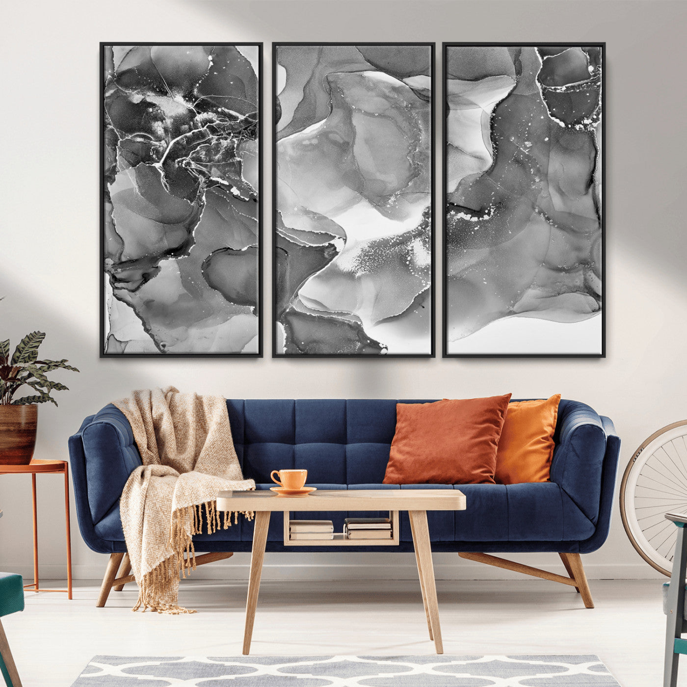 15911-MGV-CV-36X24-Black and White Abstract Wall Art – Modern Ink Swirl Canvas Print, Minimalist Contemporary Painting for Living Room, Bedroom,