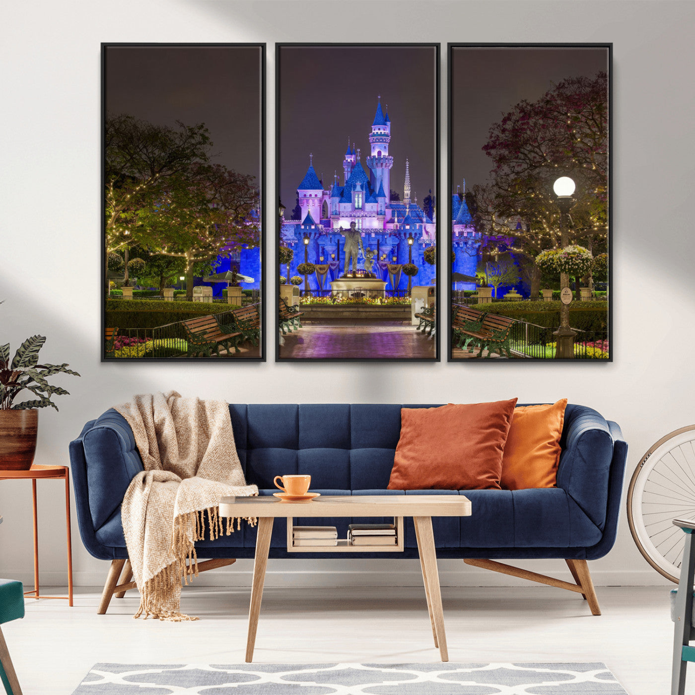63560-MGV-CV-36X24-Fairy Tale Castle Wall Art – Magical Night Scene Canvas Print with Lights and Gardens, Fantasy Architecture Artwork for Living