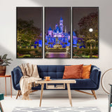 63560-MGV-CV-36X24-Fairy Tale Castle Wall Art – Magical Night Scene Canvas Print with Lights and Gardens, Fantasy Architecture Artwork for Living