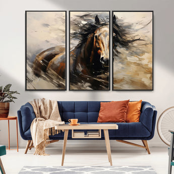 53001-MGV-CV-36X24-Wild Horse Wall Art – Majestic Stallion Canvas Print with Flowing Mane, Rustic Western Style Painting for Living Room, Office or