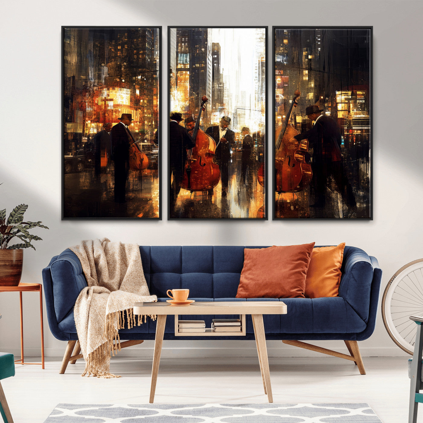 58782-MGV-CV-36X24-Jazz Musicians Cityscape Wall Art – Vibrant Urban Night Canvas Print, Elegant Music Themed Decor for Living Room, Office, or Music