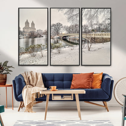 60292-MGV-CV-36X24-Central Park Winter Wall Art – Snowy Bow Bridge Canvas Print, Scenic New York City Landscape Photography for Living Room, Bedroom