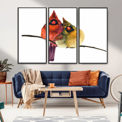 67752-MGV-FC-48X32-3P_Black-Cardinal Couple Wall Art – Male and Female Cardinal Canvas Print, Romantic Bird Artwork for Nature Lovers, Living Room, Bedroom,