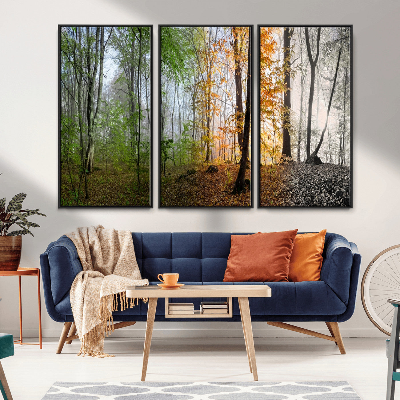 95317-MGV-CV-36X24-Four Seasons Forest Wall Art – Panoramic Nature Canvas Print Showing Spring, Summer, Autumn and Winter Landscape for Living Room,
