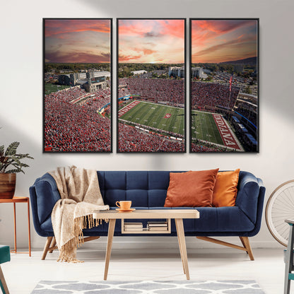 51135-MGV-CV-36X24-Indiana Hoosiers Stadium Wall Art – Panoramic Football Canvas Print with Game Day Crowd and Sunset Sky, Sports Artwork for Man